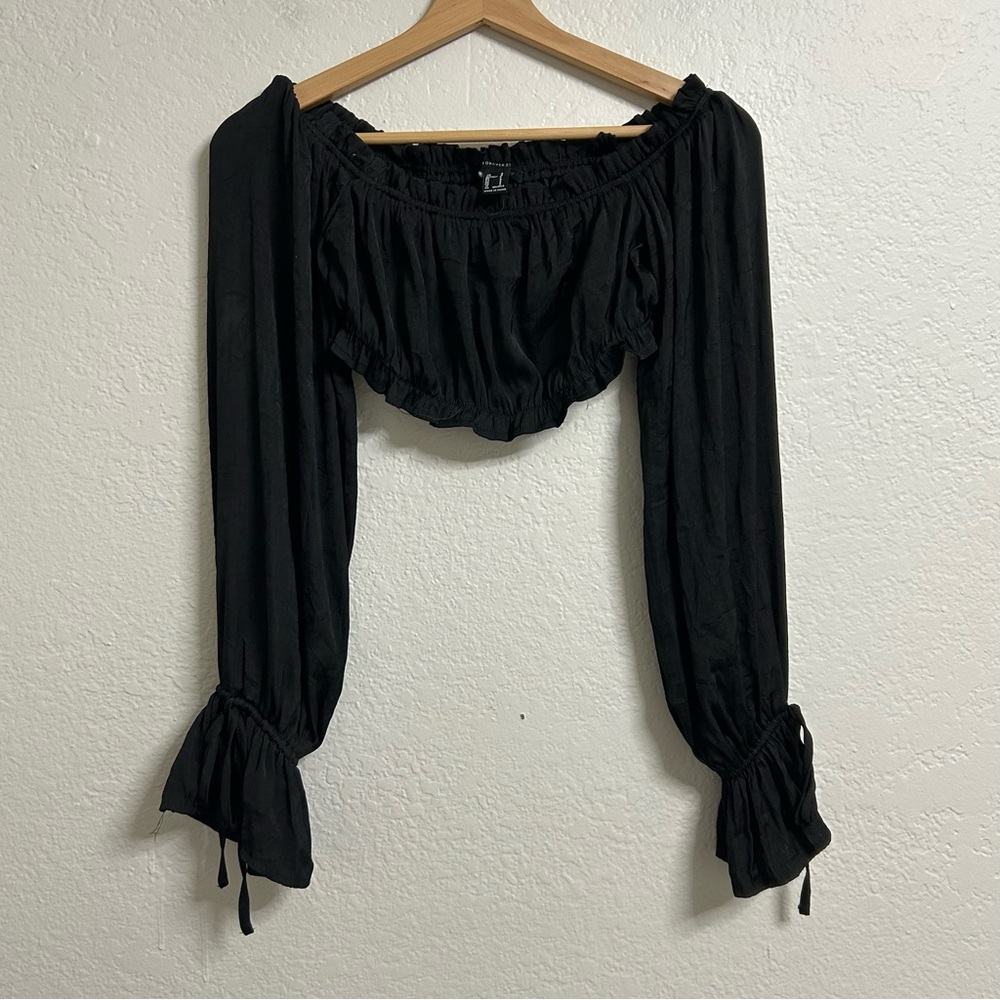 Off-the-Shoulder Black Top by Forever 21 | Flowy Long Sleeve | 100% Polyester